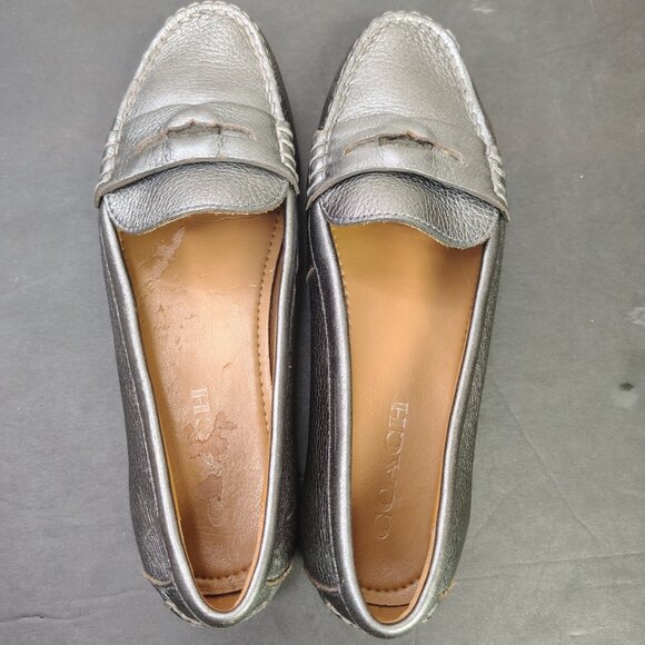Coach Penny Loafers Womens Size 7.5 Pewter Metallic Pebbled Leather Moc - Picture 7 of 16